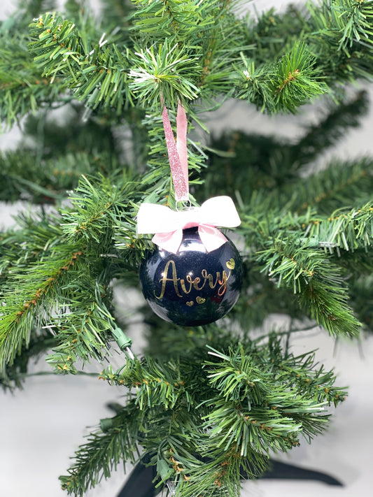 Black, Pink & Gold Round Ornament