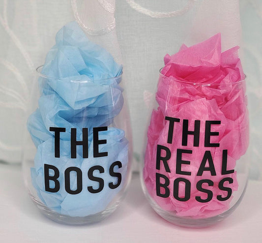 The Boss & The Real Boss Stemless Wine Glasses