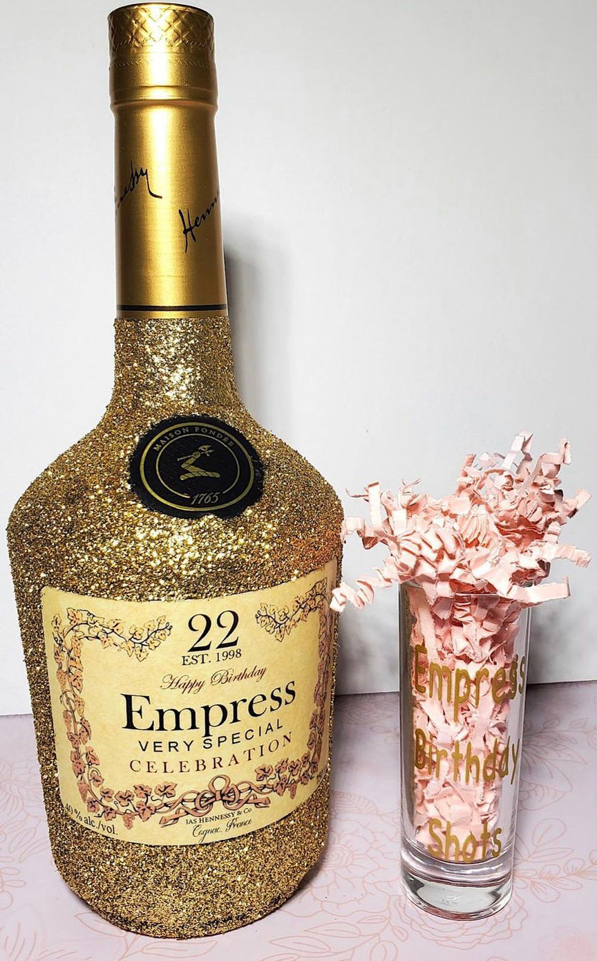 Custom Hennessy Bottle & Label with Shot Glass