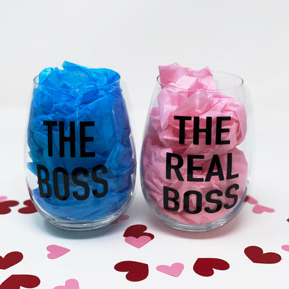 The Boss & The Real Boss Stemless Wine Glasses